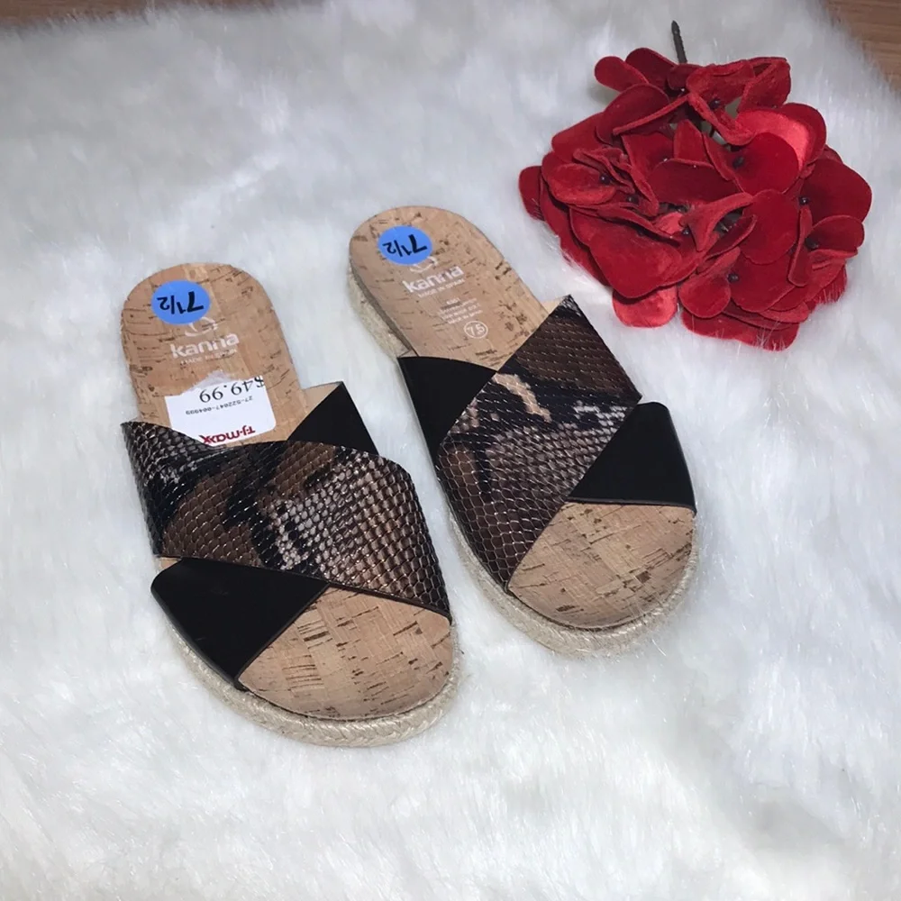 Kanna snake / black leather cork sandal